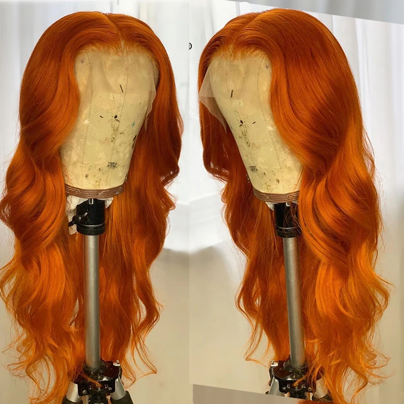 

Orange Ginger Color Soft 26Inch Long Body Wave Glueless 180% Density Lace Front Wig For Black Women Babyhair Preplucked Daily