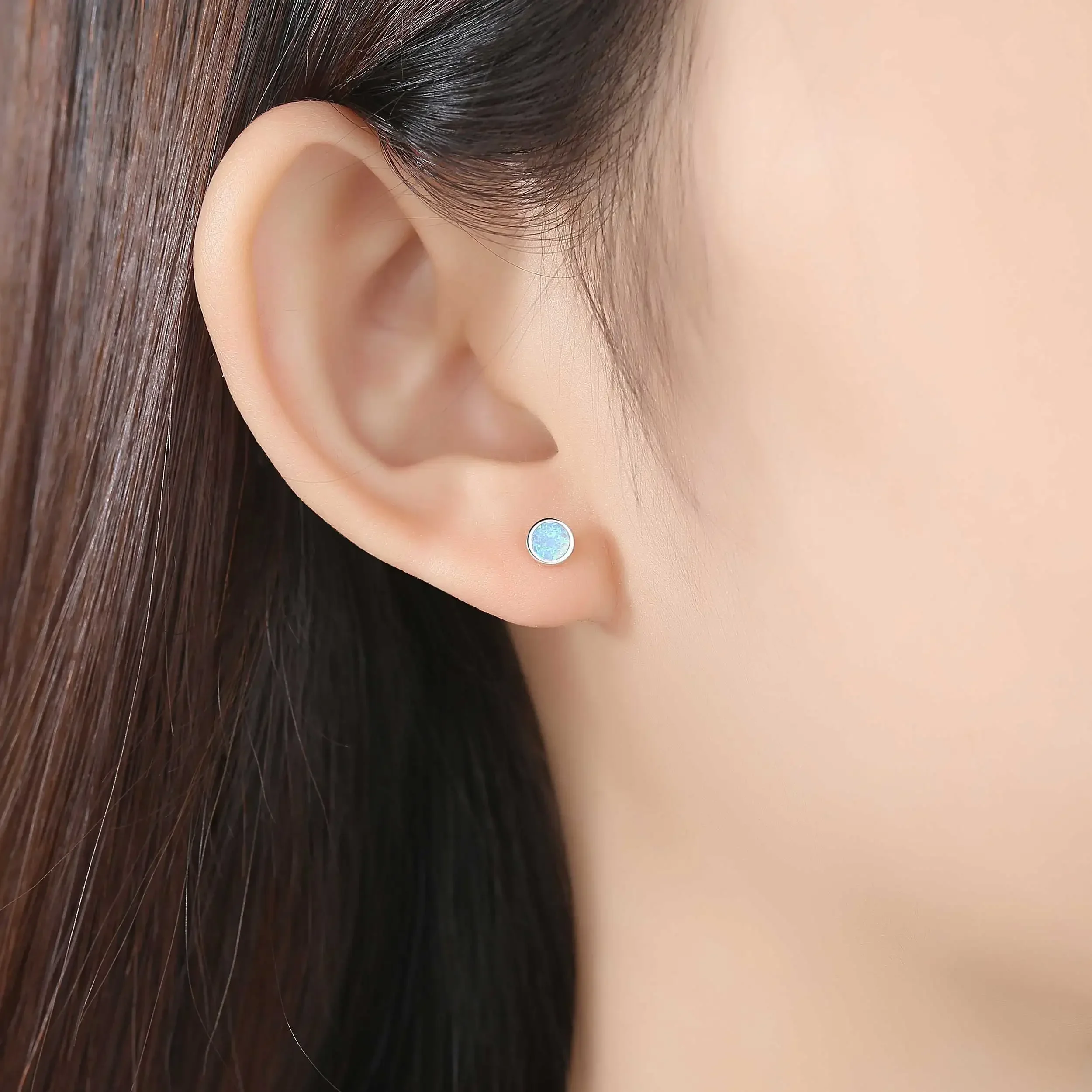 TONGZHE Blue Opal 925 Sterling Silver Korean Earrings For Women Small Stud Earrings Fashion Jewelry Gift For Girl