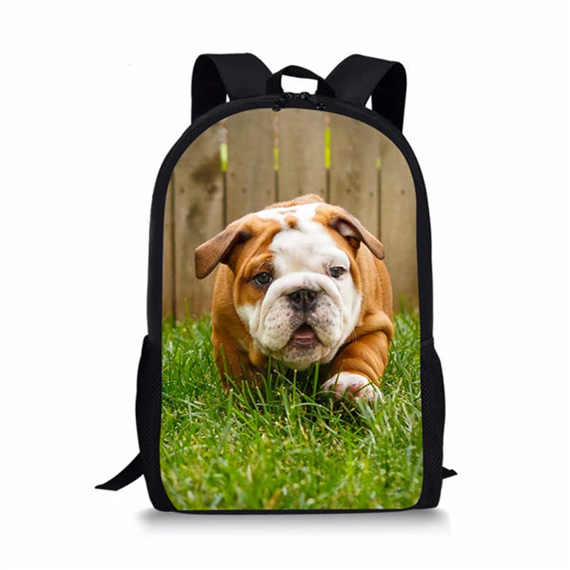 Sac à dos d'école pour enfants, pour garçons et filles, sac de voyage imprimé de bouledogue mignon, sac à livres pour écoliers