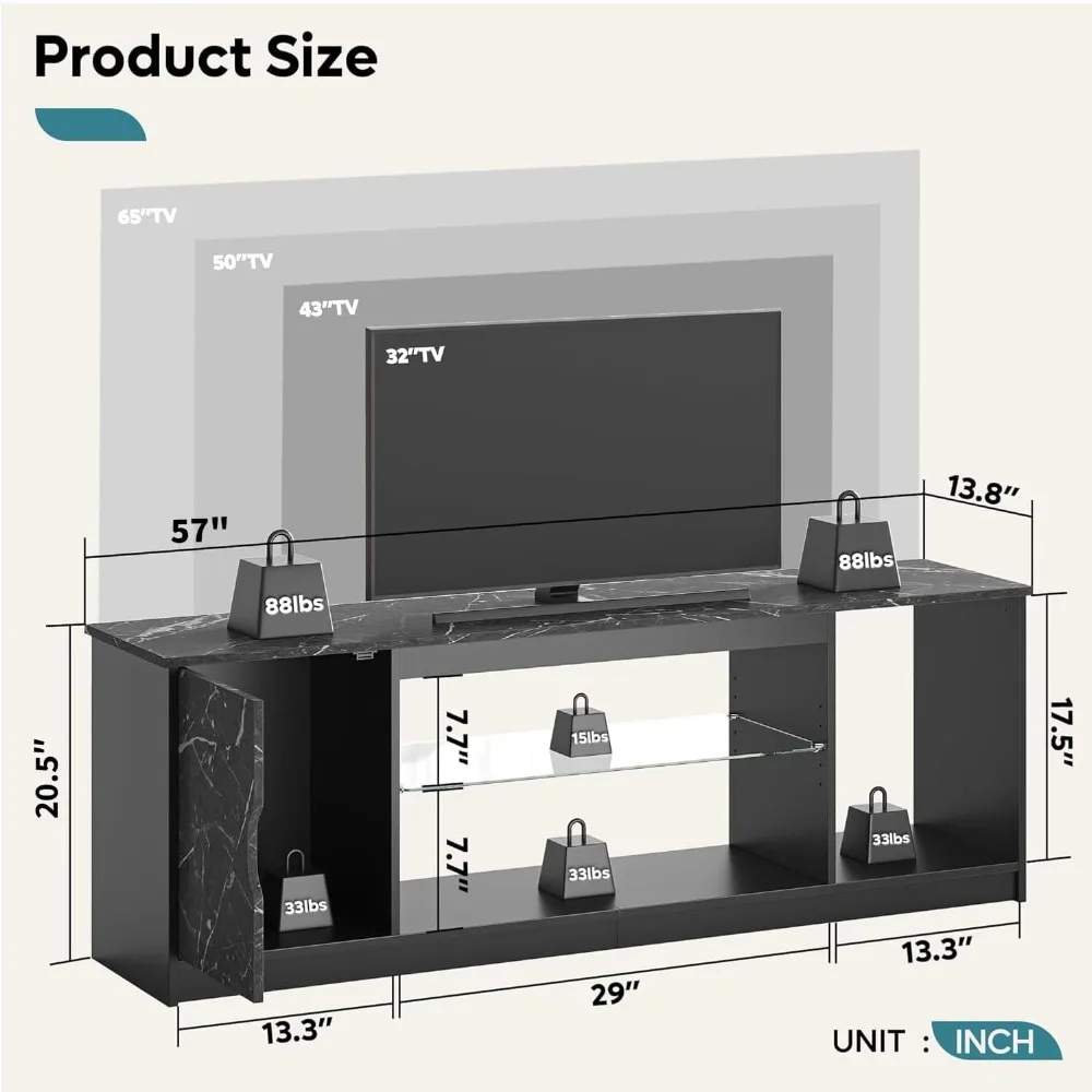مركز الترفيه الحديث: 57 حامل تلفزيون LED لتلفزيون 55/65، وخزانة تخزين الألعاب والوسائط لأجهزة PS5 وXbox
