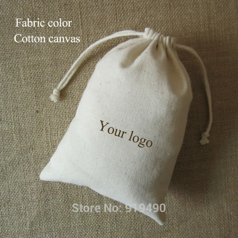 

100PCS Canvas Gift Bags Packaging Jewelry Cosmetic Makeup Cotton Drawstring Pouch Wedding Party Gift Storage Sachet Print Logo