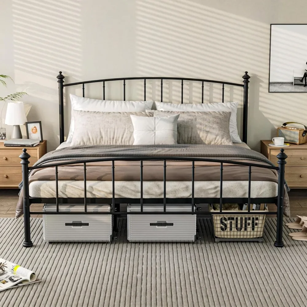 

Metal Platform Bed Frame, Victorian Wrought Iron-Art Design,Mattress Foundation With Headboard & Footboard