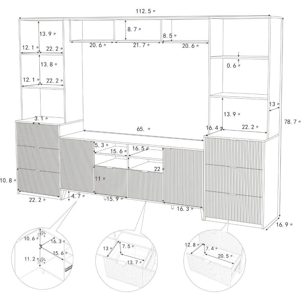 4-Piece Entertainment Wall Unit with 13 Shelves,8 Drawers and 2 Cabinets, Multifunctional TV Stand Media Storage Cabinet