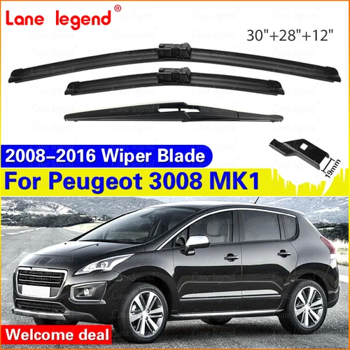 Imagen 1 del producto Para Peugeot 3008 MK1 2008-2016 30 ""+ 28"" + 12 ""escobillas de limpiaparabrisas delanteras y traseras accesorios cortadores 2010 2011 2012 2013 2014 2015 2016