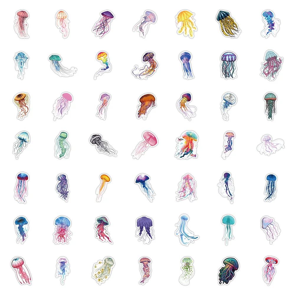 

50PCS Colorful Jellyfish Marine Life Cartoon Decals Toys DIY Suitcase Skateboard Phone Luggage Bike Stickers Gift