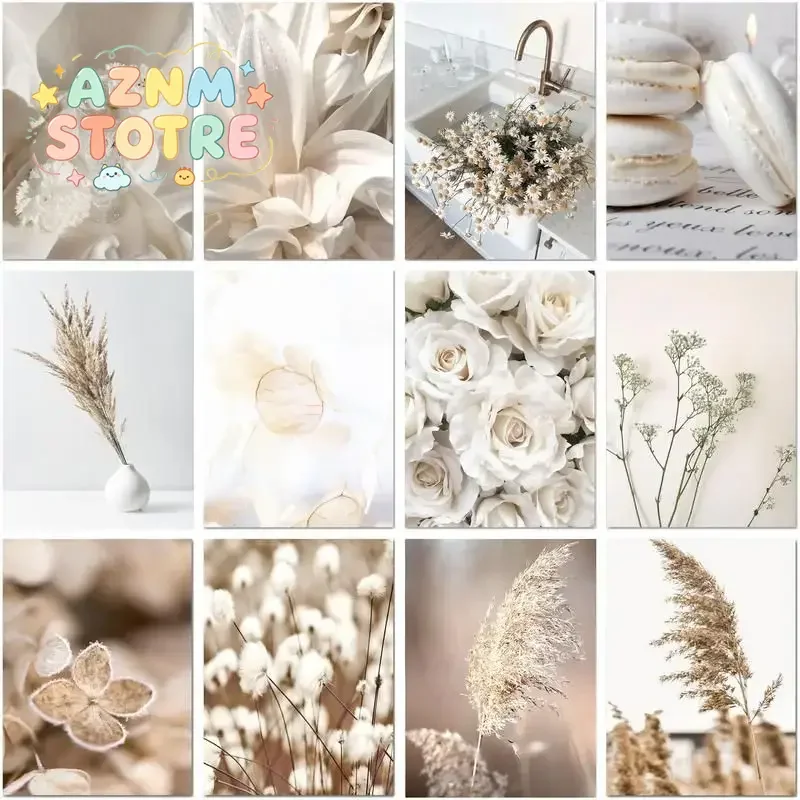 CHENISTORY 5d Diamond Painting White Flowers And Plants Diy Embroidery Cross Stitch Wall Decorative Art Supplies