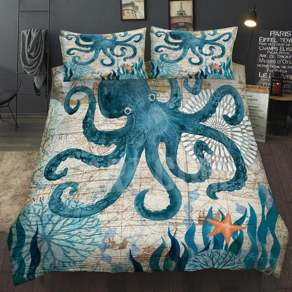 Sea Horse Delphin Bettwäsche Setzt König Königin Octopus Whale schildkröte Bettbezug Quilt Abdeckung Kissenbezug 3D Digital Home