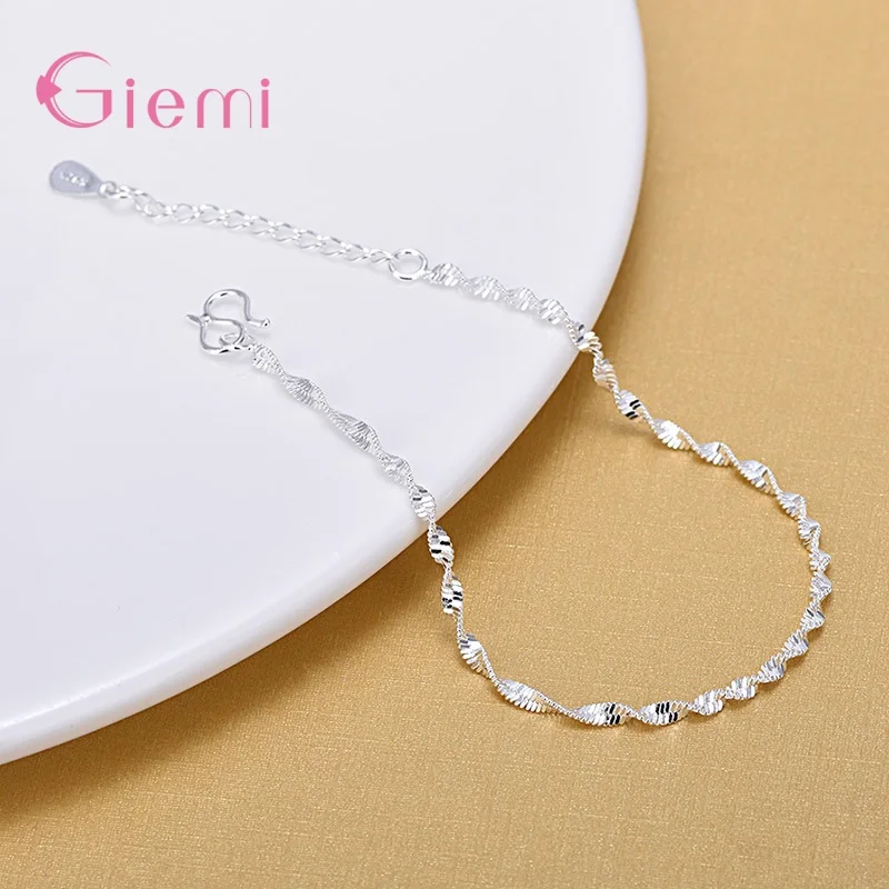 Minimalist 925 Sterling Silver Wave Water Pattern Adjustable Anklets For Women Girls Anniversary Party Fashion Jewelry Gifts