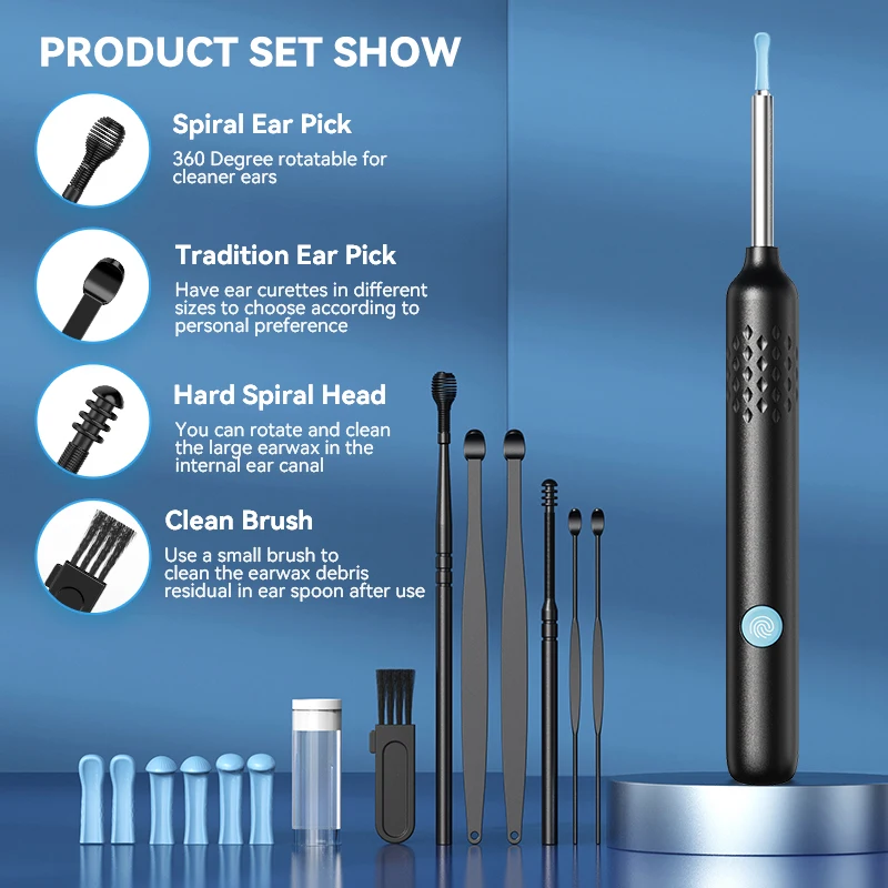 Visual Ear Cleaner with Camera Ear Wax Removal Otoscope USB Charge 8MP Endoscope Tool Earpick MIni Camera Health Care Set Tool