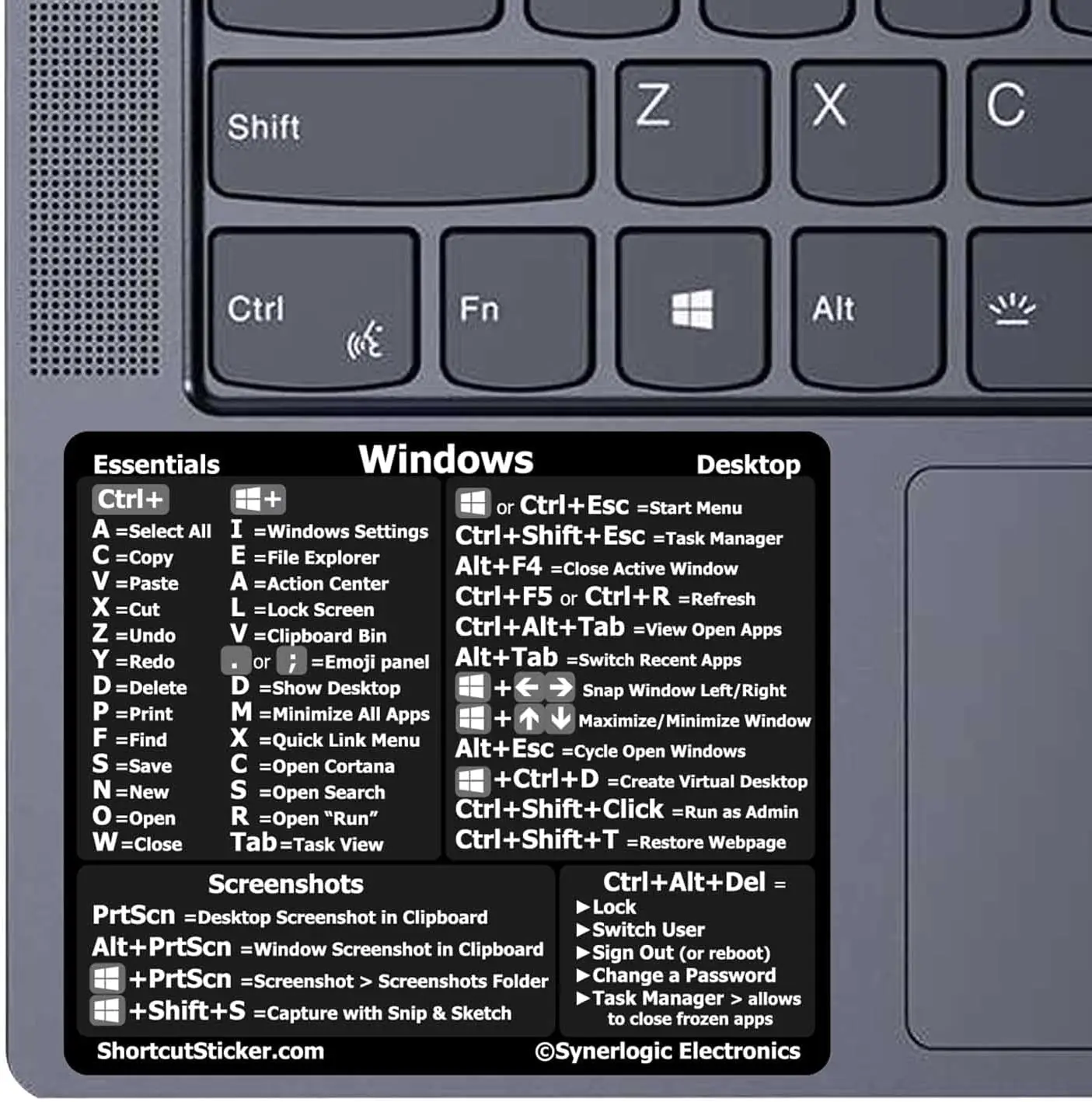 MAC OS Windows PC Reference Keyboard Shortcut Vinyl Sticker, Laminated, no-Residue Adhesive, for Any PC Laptop or Desktop