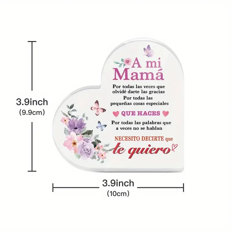 Putuo Decor 1pc Spanish Heart Shaped Acrylic Sign Table Decoration, to My Mom for All The Times I Forgot to Thank You
