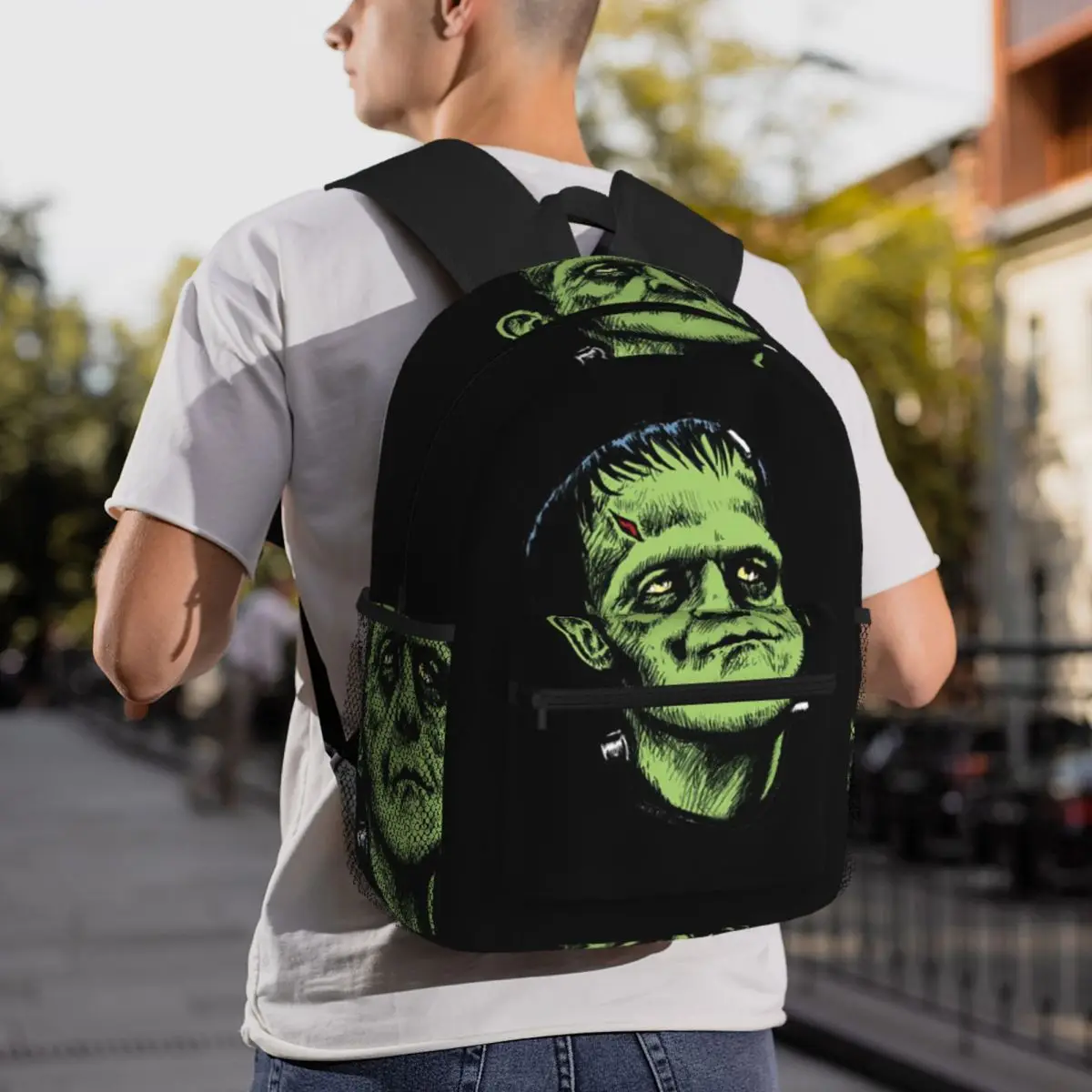 Frankenstein Green Monster Print Backpack Student BookBag Kids School Bag Laptop Shoulder Bags for Men Women