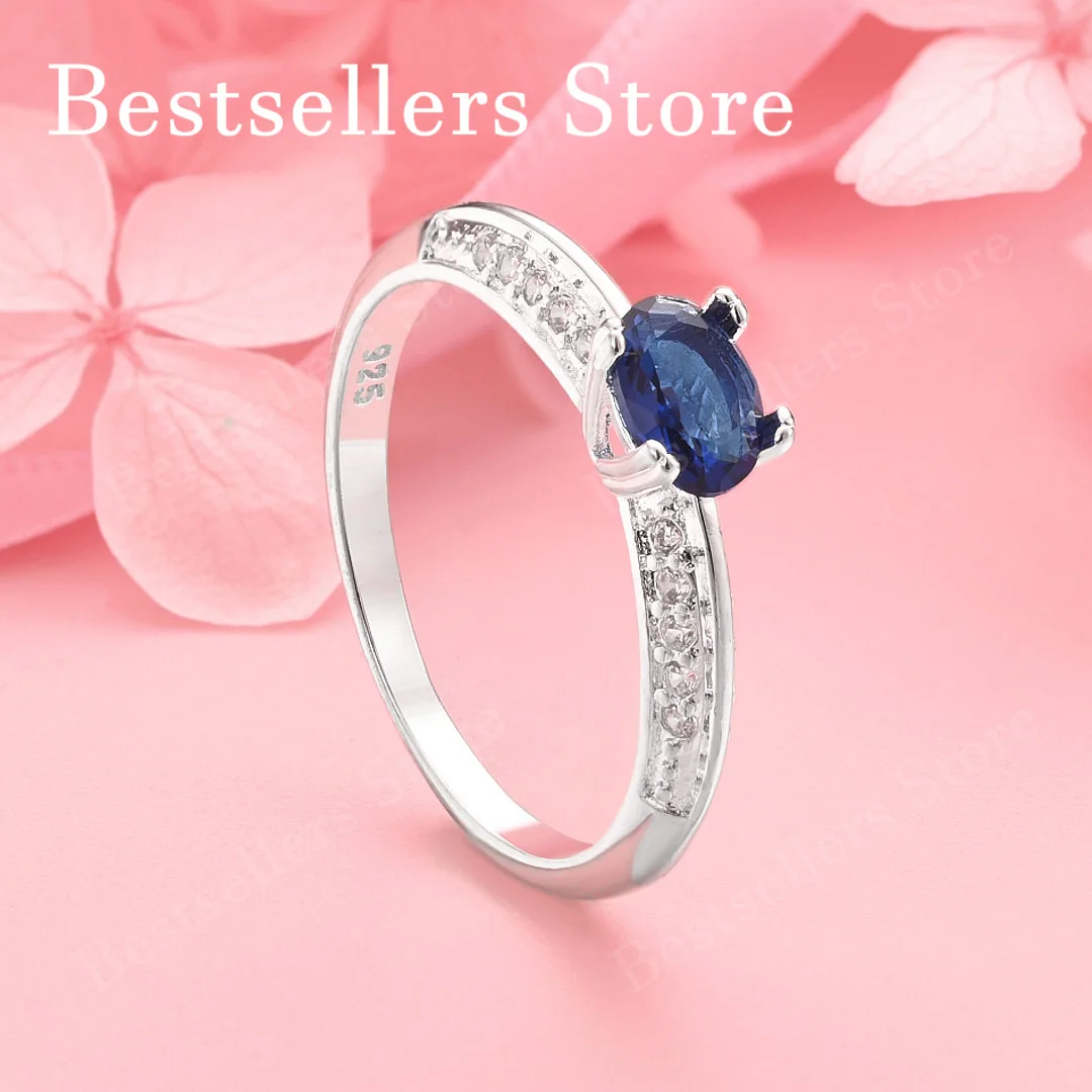 

1 Piece 925 Sterling Silver 7-10# Exquisite Blue Zircon Ring Fashionable Women's Charm Engagement Accessories Jewelry Gift