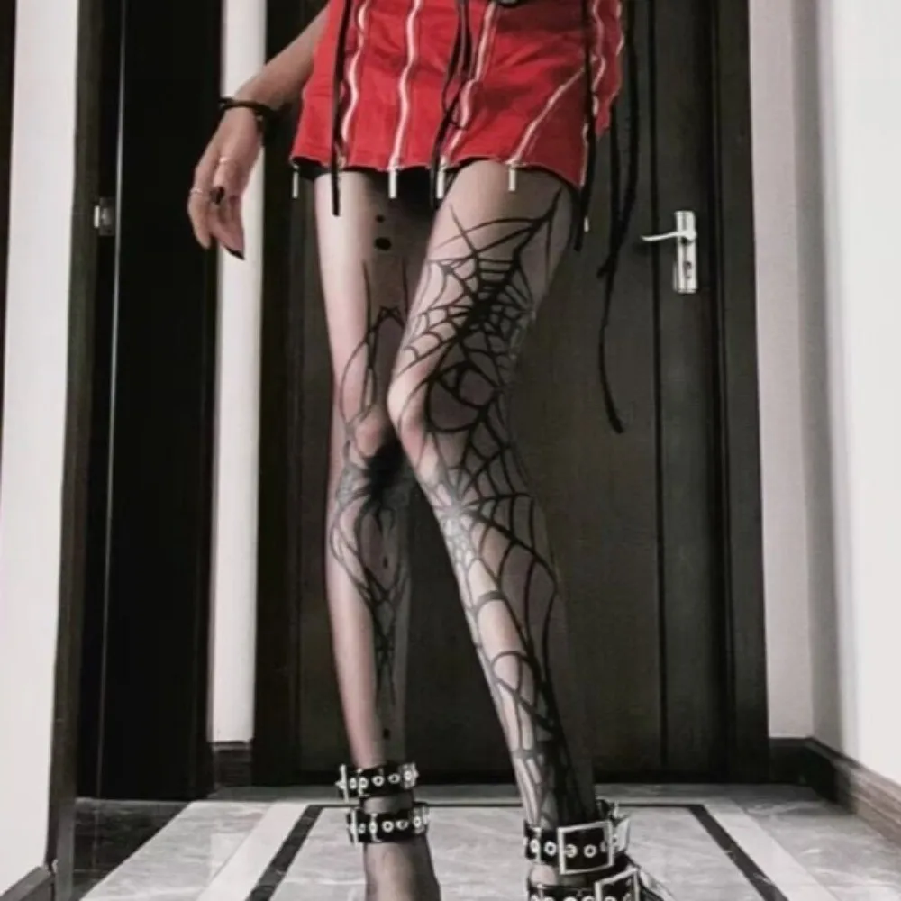 Emo Style High Waist Halloween Pantyhose Spider Web Elasticity Bat Pattern Tights Gothic Witch Pantyhose Stockings Cyber Punk