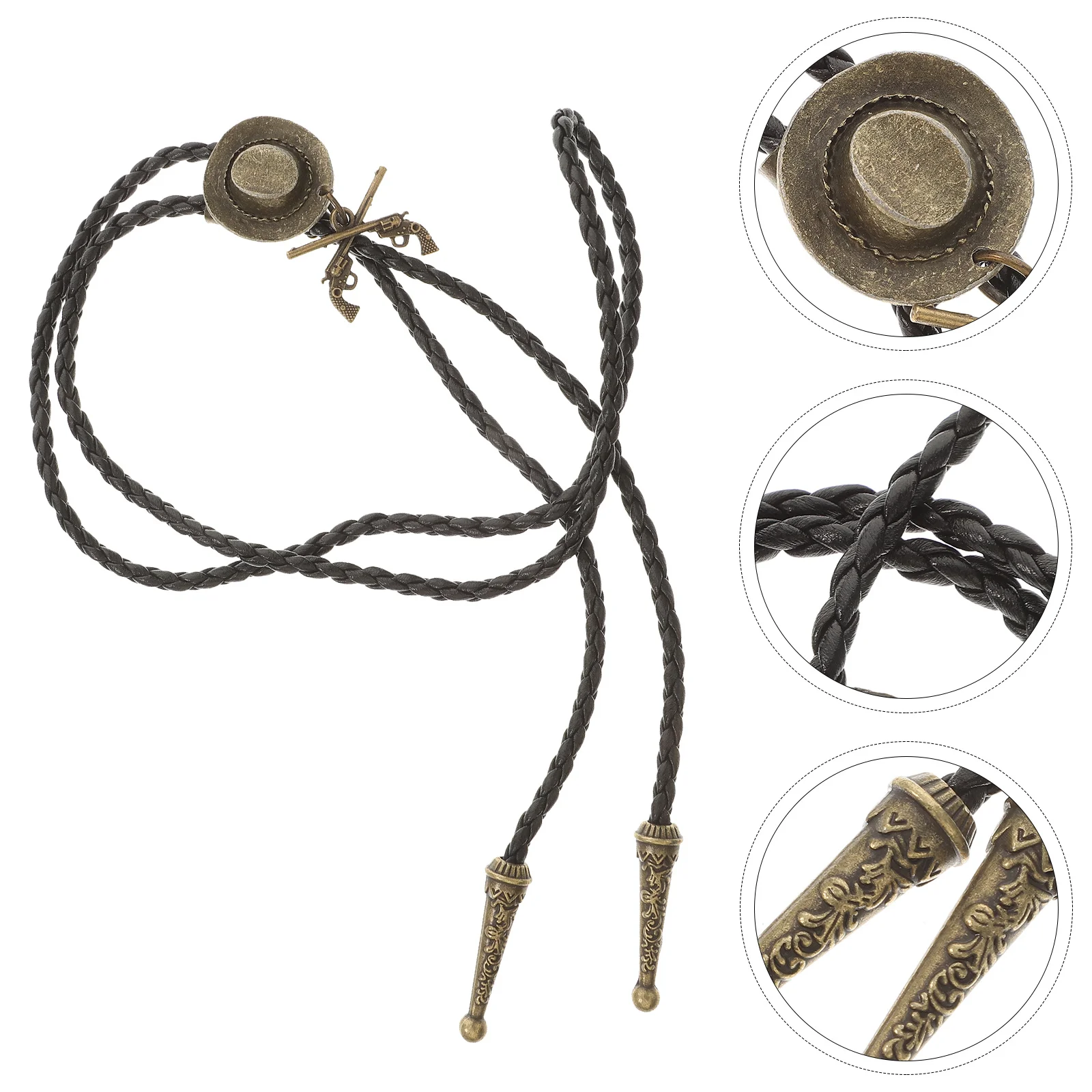 

Vintage Bolo Tie Charm Necklace Neck Decoration Retro Necktie for Men PU Alloy Durable Western Accessories