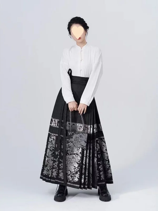 Black Fashion Print Horse Face Skirt Mamianqun Set Modified Hanfu Daily Commuter Dress Women Sexy Elegant Party Dress