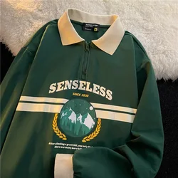 Sudadera Vintage con cuello tipo POLO y letras estampadas para mujer y niña adolescente, suéter de gran tamaño Harajuku, ropa Kawaii coreana, jerséis