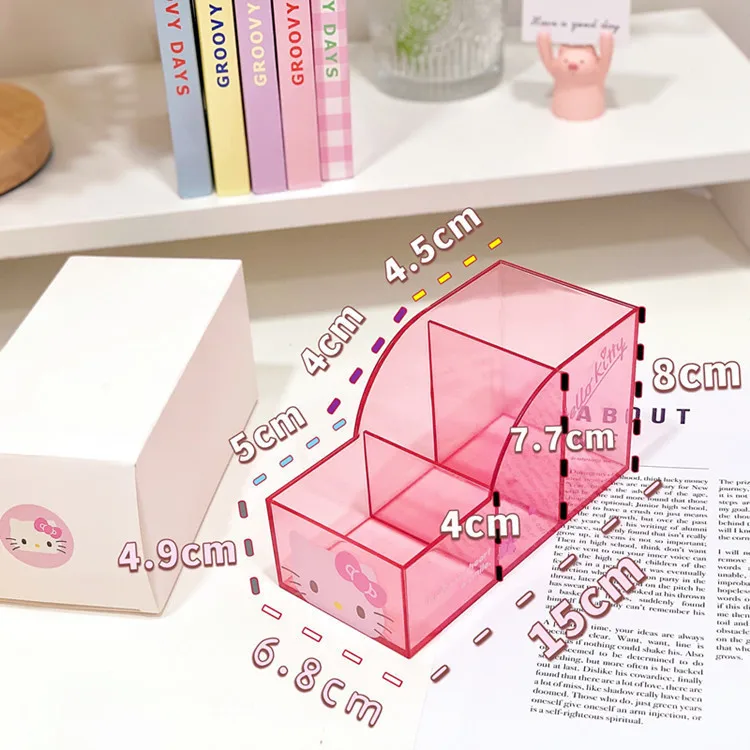 Sanrio Desktop Storage Box Hello Kitty Cinnamoroll Three Grid Stationery Pen Holder Makeup Case School Supplies Children Gift