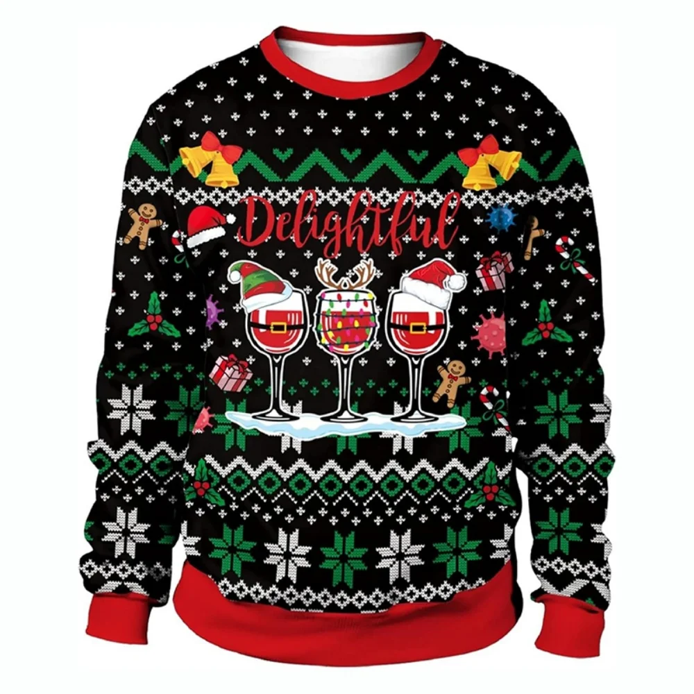 Men Christmas Sweater Santa Elf Christmas Xmas Sweatshirt 3D Funny Print Holiday Party Top Pullover Christmas Autumn Winter Tops