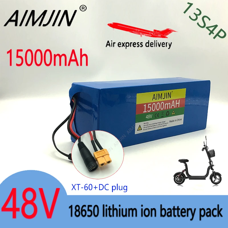 13S4P 48V 18650 Li-Ion Battery Pack 1000w high-power Suitable for 15000mAh 54.6V BMS Electric and Scooters XT60 DC Plug