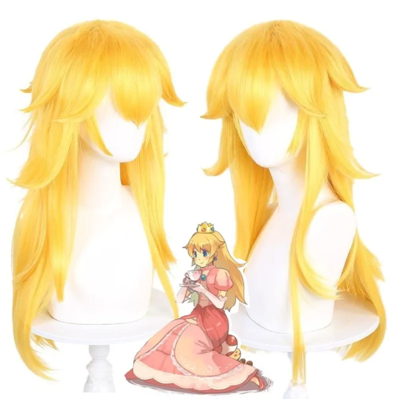 

Princess Peach Cos Wig Evening Party Ceremonial Dress Match Golden Long Hair Game Super Mario Bros Princess Role Headgear