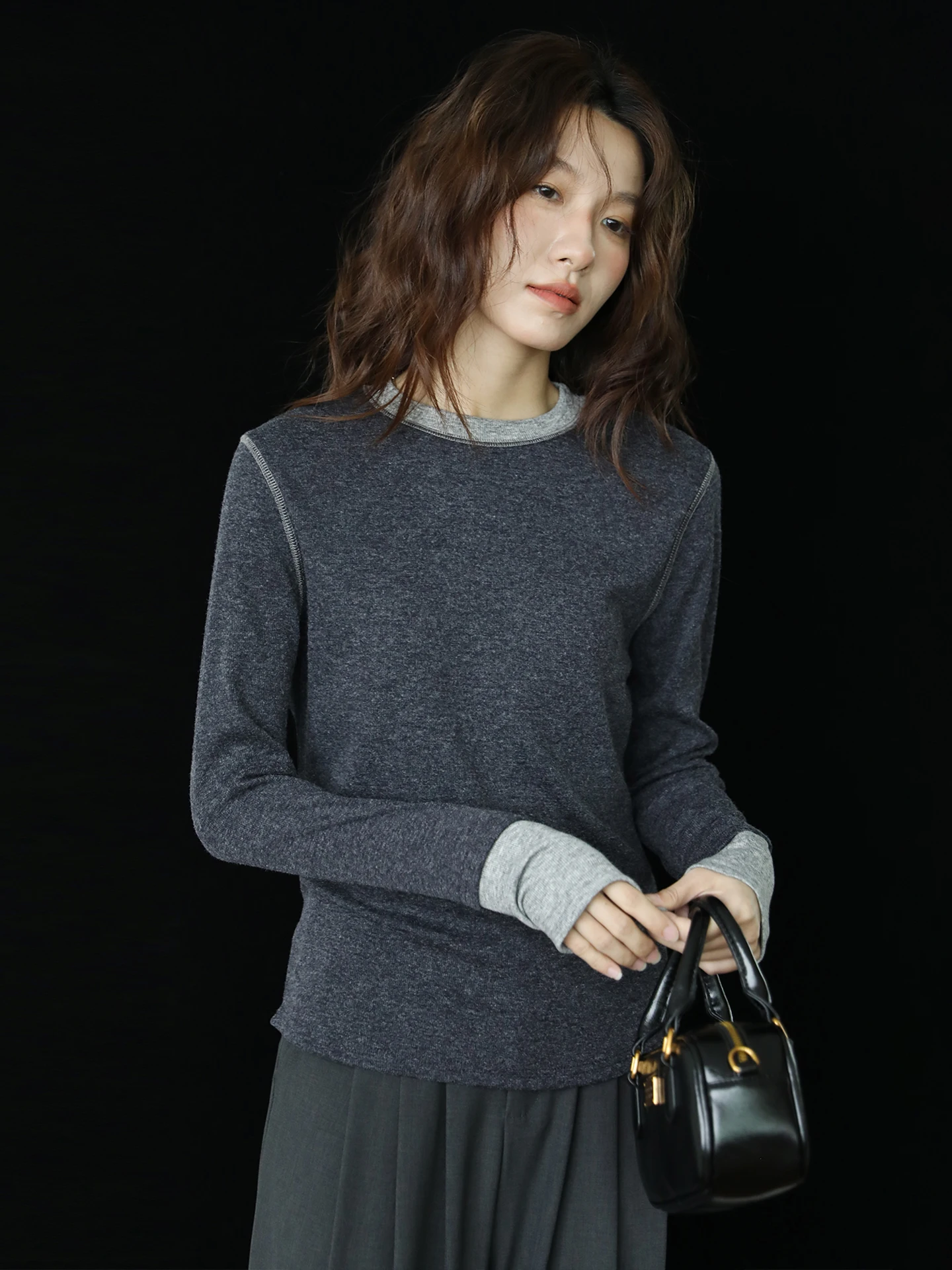 

Осень-зима, цвет кислорода, круглая футболка Ne, женская облегающая удобная хлопковая ребристая основа, модная одежда...