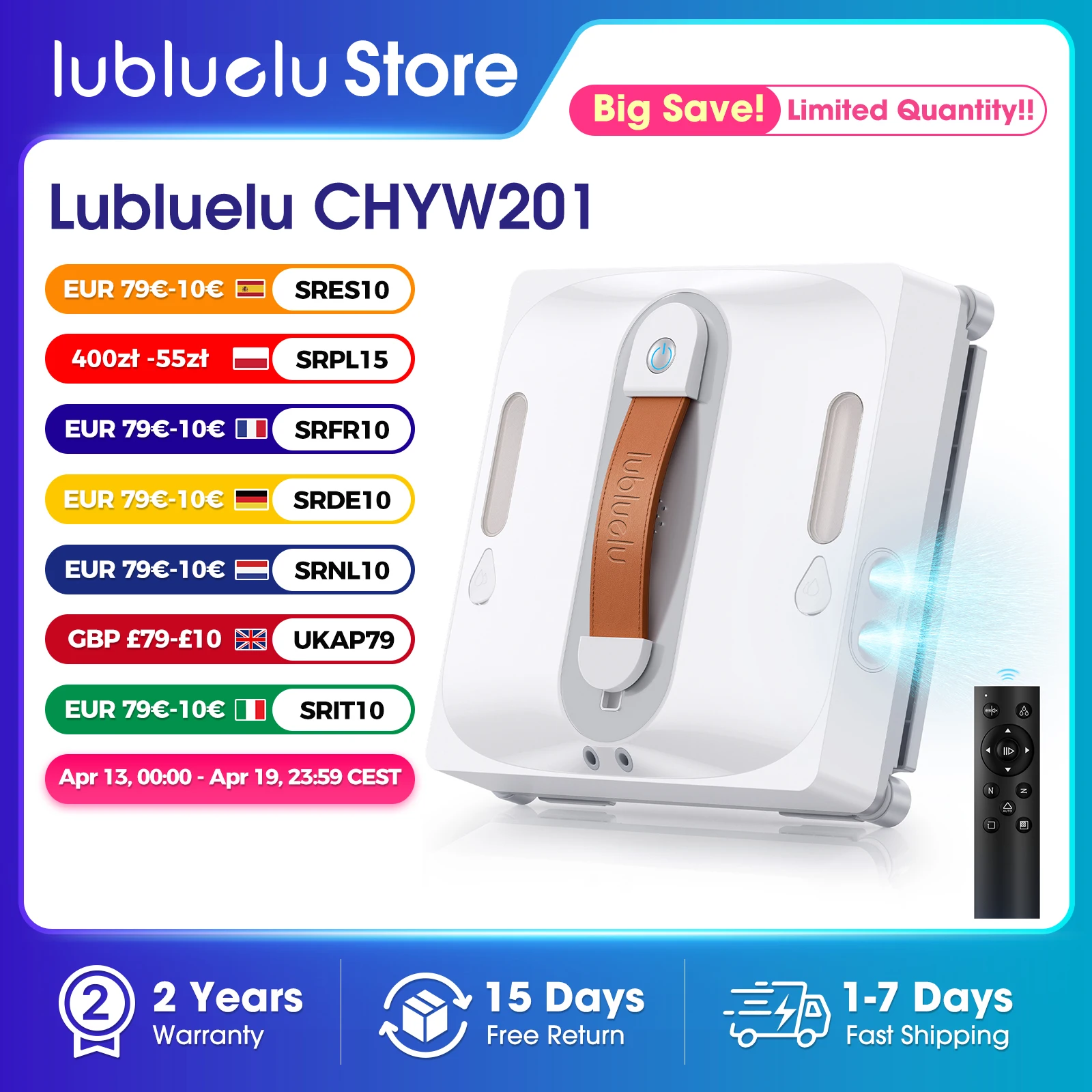 Robot lave-vitres Lubluelu, protection de sécurité à 8 couches, aspiration de 9000 Pa, nettoyage intelligent des bords, robot de nettoyage de vitres domestiques