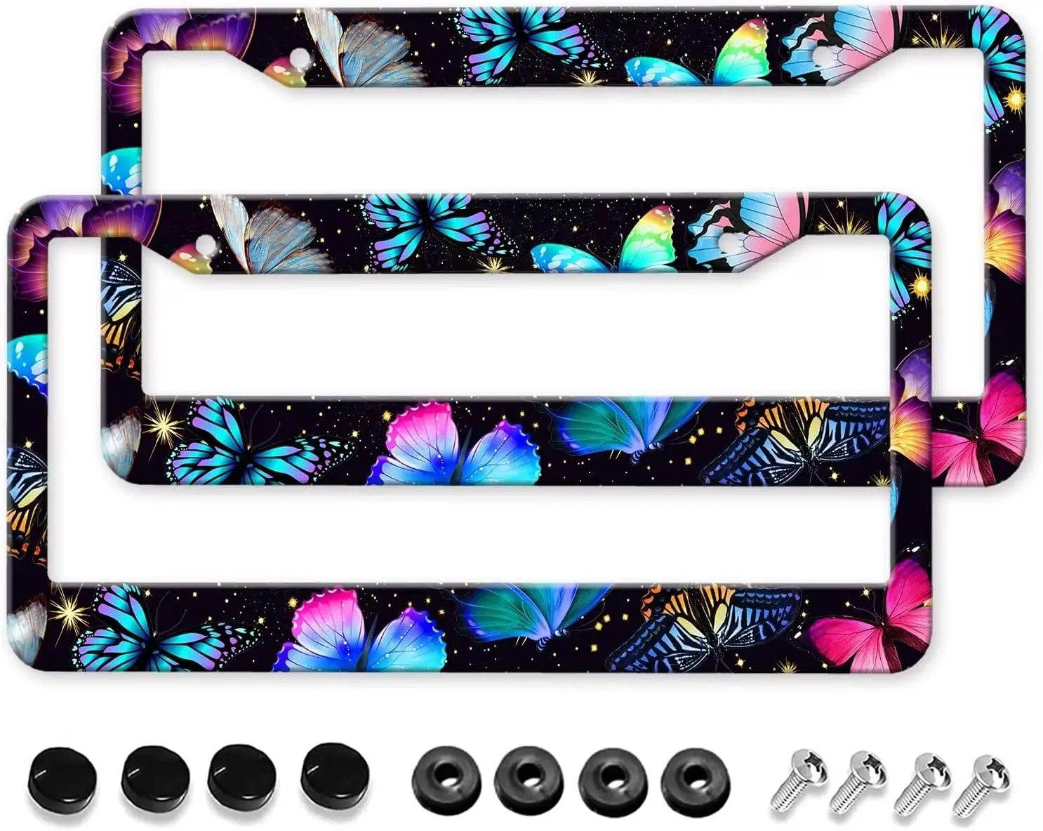 Butterfly License Plate Frames 2 Holes Women License Plate Frame Black Car Tag Covers Holder Aluminum Metal Decorative USA