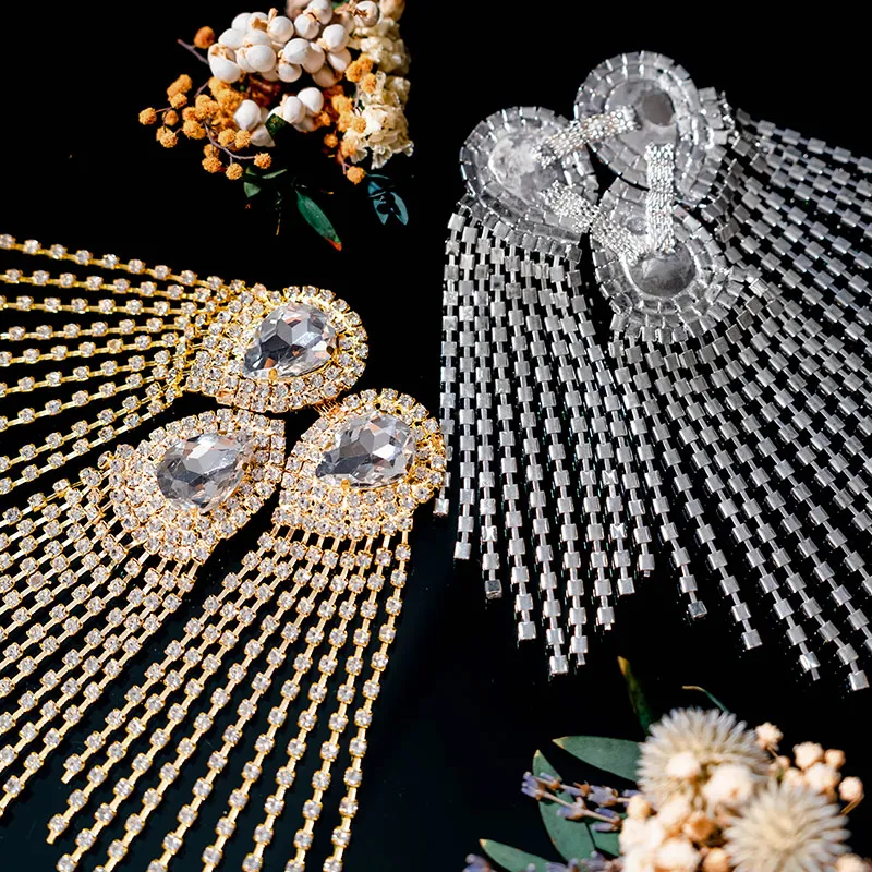 DUCRYSTARL 2 قطعة/المجموعة الزجاج الكريستال شرابة حجر الراين حزام الكتف DIY زي البدلة الديكور كريستال بريق الملحقات #4