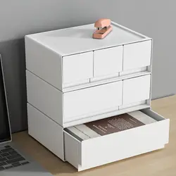 White Stackable Storage Drawer, Drawer Type, Large Capacity Stationery Storage Organizer, Space Saving Plastic Desk Box