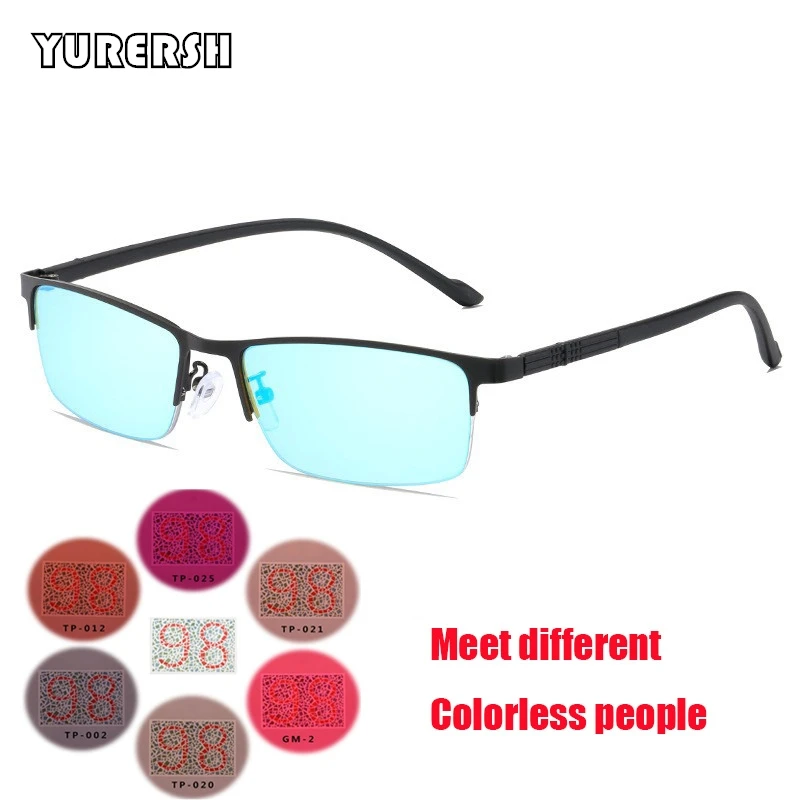 YURERSH Color-blindness Glasses Driver's license Test Lenses Guarantees Metal Half Frame Red Green Color Blind Women Men очки