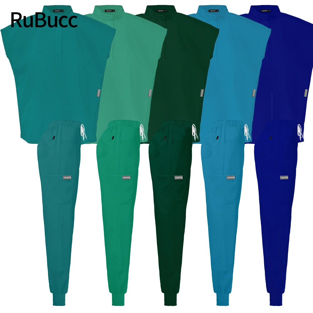 Peelingi medyczne zestaw jednolite pielęgniarka odzież robocza chirurgiczna bluzka do karmienia piersią i Jogging Pant kobiety mężczyźni Solid Color klinika stomatologiczna garnitur roboczy