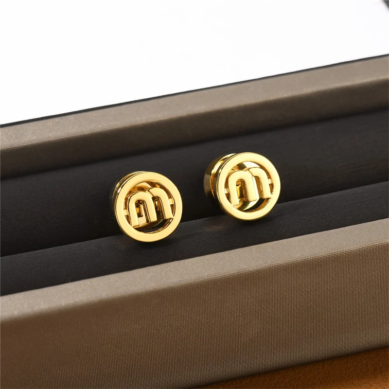 French Light Luxury Letter Circular Hollow Earrings For WOMEN Niche High-End All-Match Fashion Simple Charm Jewelry