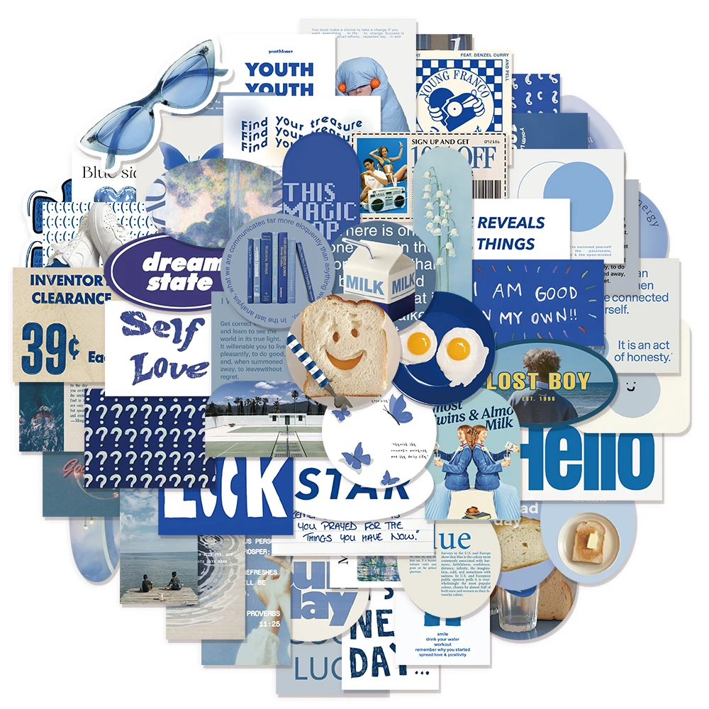 57PCS Landscape Blue Healing Creative Graffiti Stickers DIY Phone Case Tablet Luggage Tag Stickers