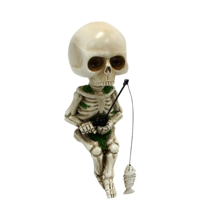 

Miniature Resin Fishing Skeleton Figurines Landscape Home Decors Miniature X3UC