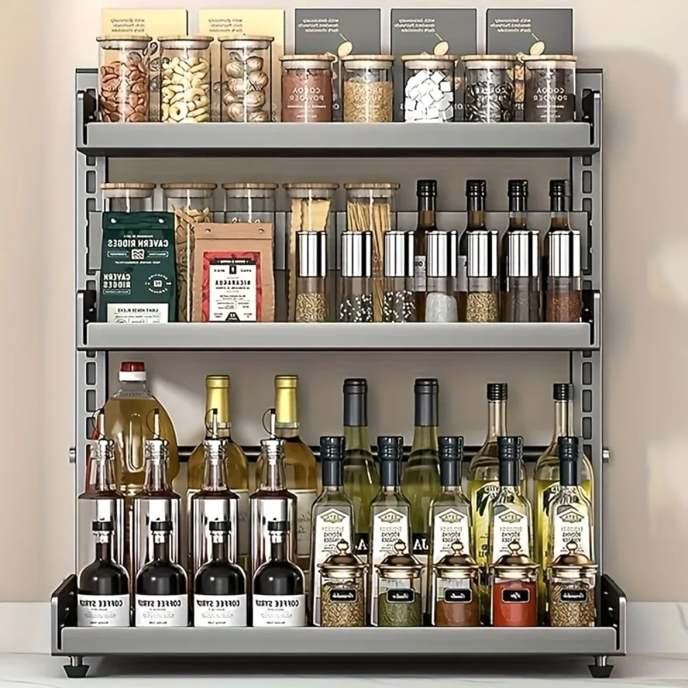 1er-Pack Hochwertiges 3-stöckiges Küchenregal aus Kohlenstoffstahl, für Vorratskammer oder Schrank – Ideal für Gewürze, Küchenutensilien