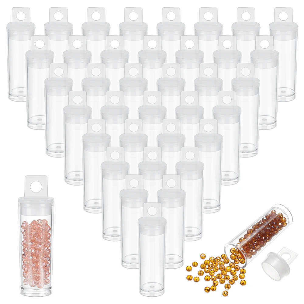 60Pcs Clear Plastic Tubes 2.6 Inch Clear Tube Bead Containers Plastic Storage Tubes with Hanging Cap for Beads Bath Salt