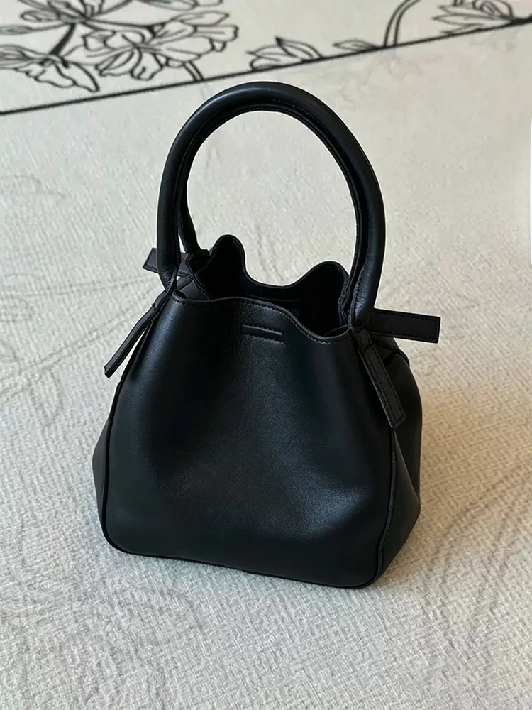 

Black Soft Leather Basket Handbag Women's Crossbody Bag Summer Luxury Minimalist High-End Sensation Handheld Shoulder Bag
