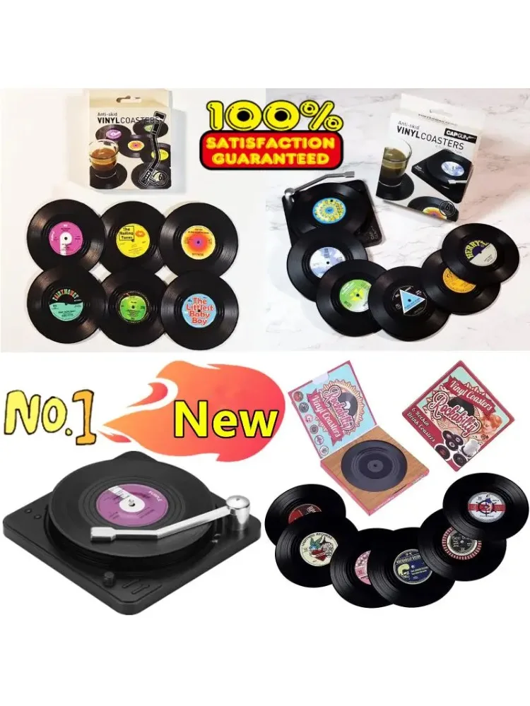 Nieuwe 6/4/2PCS Retro Vinyl Record Cup Coaster Anti-slip Koffie Onderzetters Hittebestendige Muziek Drinken Mok mat Tafel Placemat Decor - afbeelding 2