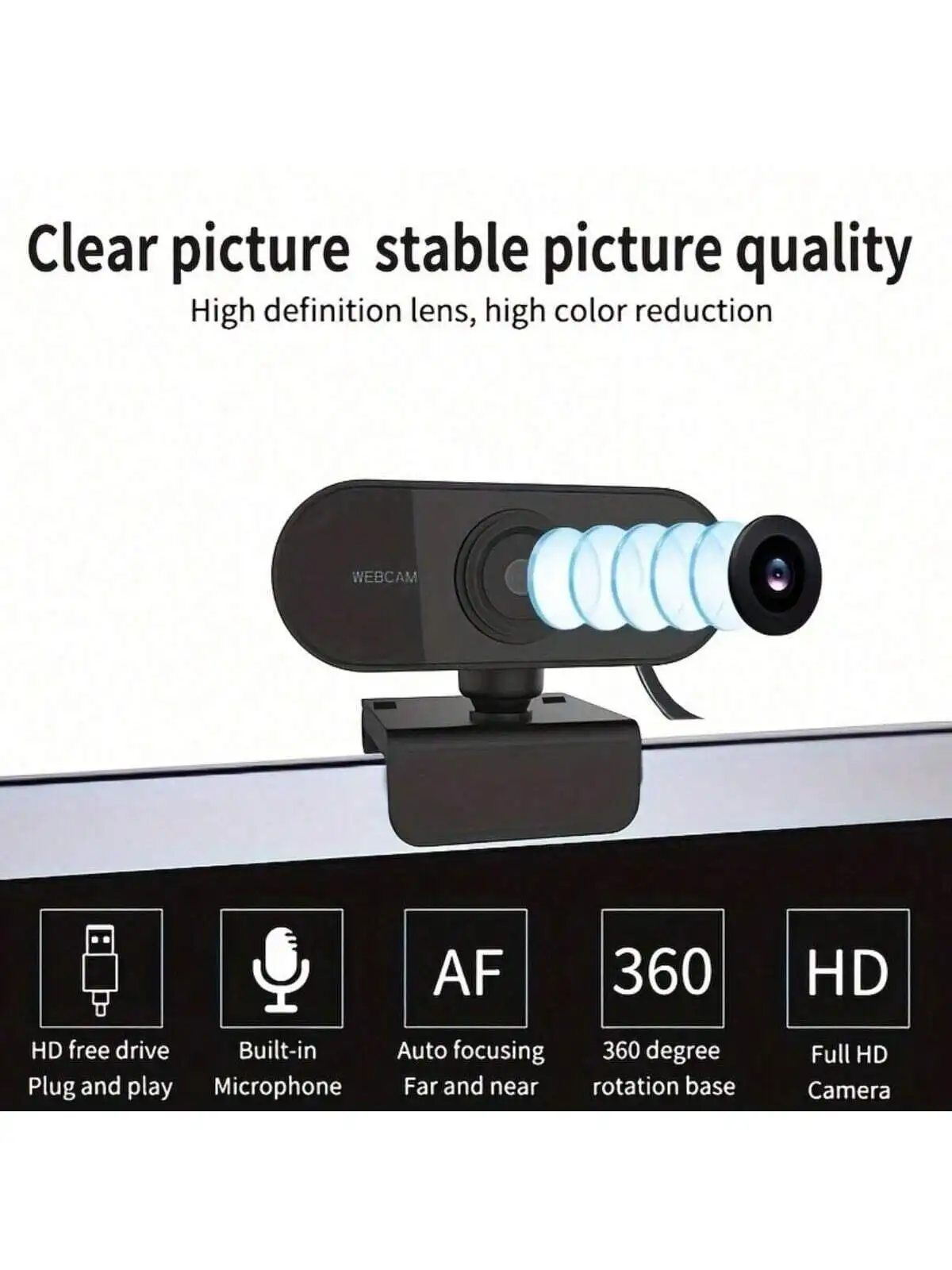 قطعة واحدة من كاميرا الكمبيوتر مع ميكروفون مدمج، غطاء الخصوصية، كاميرا كمبيوتر عالية الدقة 1080 بكسل للكمبيوتر الشخصي، واجهة USB للمكالمات الصوتية