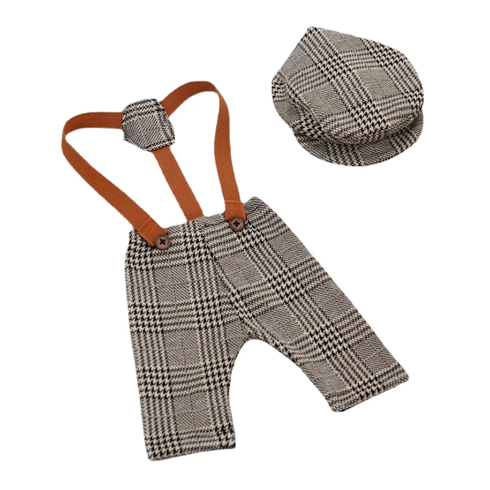 

Baby Boy Suspender Pants and Hat Set Newborn Photography Props Baby Boy Photoshoot Outfit Infant Overalls Newborn Accessories