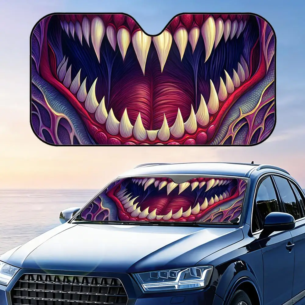 Vampire Teeth Sun Visor Foldable Universal Car Windshield Sun Shade UV Protection Heat Insulation Foldable Cover