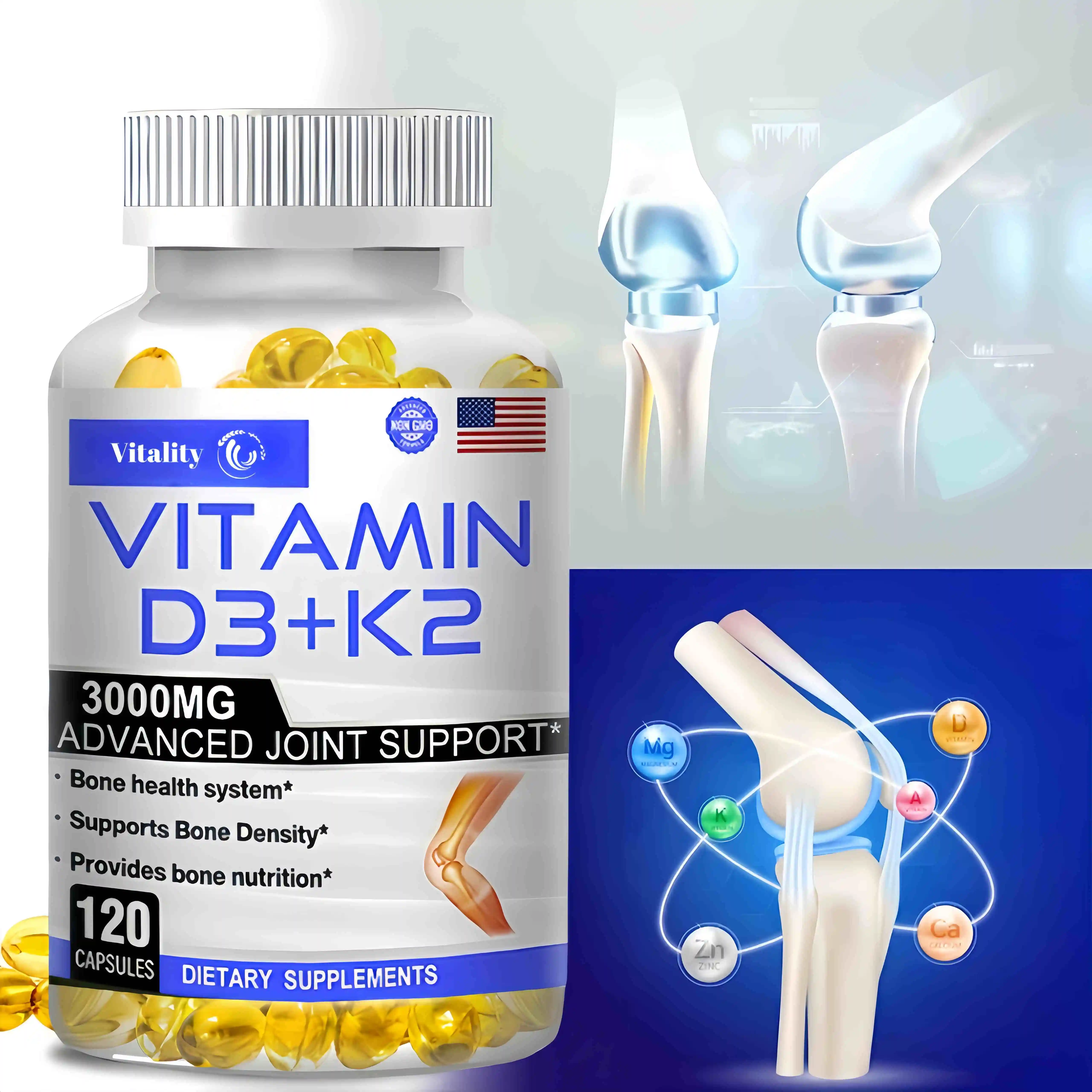 D3+K2 Vitamin Capsules Helps Promote Bone Heart Immune Health Non-GMO formula Protects The Heart and Supports Immunity