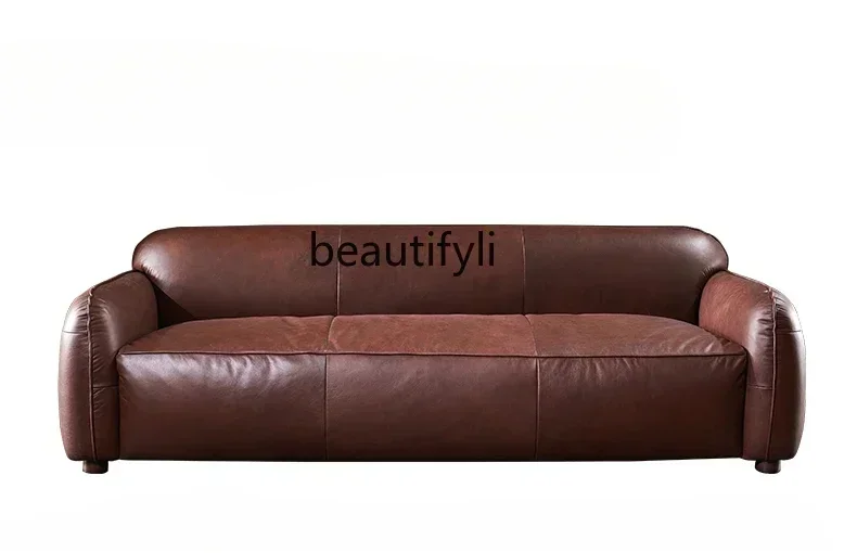 2003 Nordic retro leather sofa first layer cowhide living room modern light luxury Italian minimalist straight row  leather so