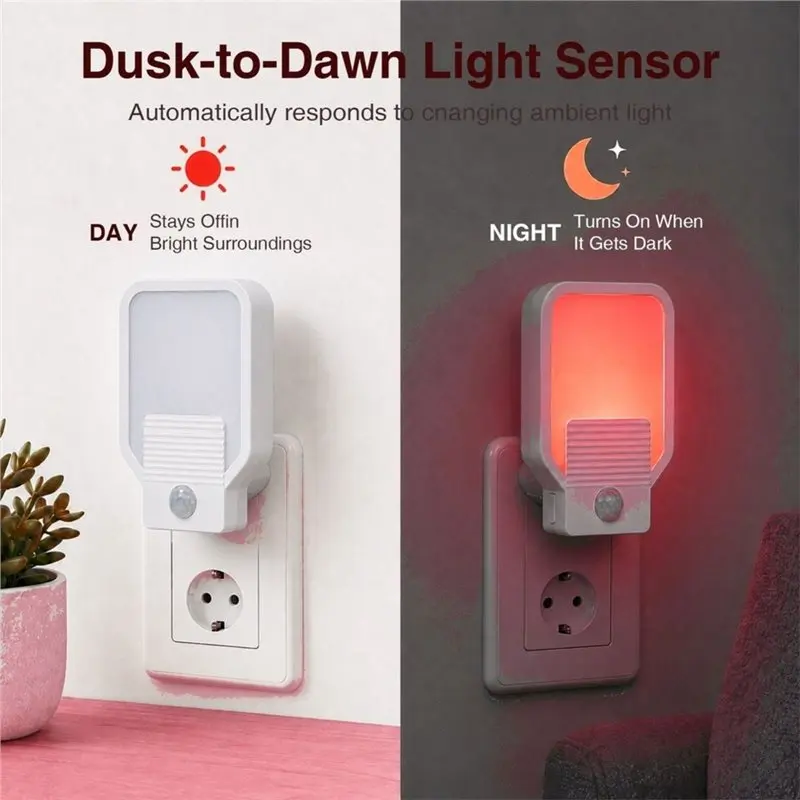 [NEW A09R!】 Plug-In LED Nighlight 670Nm Deep Red Light Bedside Lamp(2 Pack), PIR Motion Sensor EU Plug For Breastfeeding