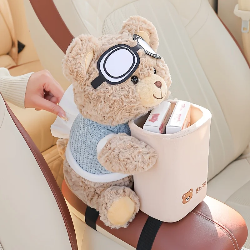 Cute Car Tissue Holder & Trash Can 2-in-1, Creative Car Organizer, Armrest Storage for Car Accessories, Space-Saving Auto Gadget