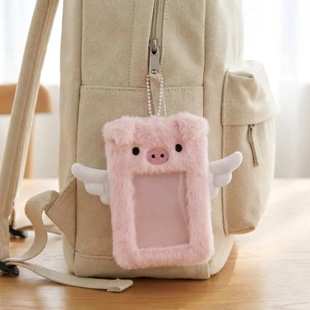 Cartoon Animals Photocard Case Puppy/Angel Pig/Mouse Soft Fluffy Student Card Holder Bag Keychain Idol Photos Protective Cover