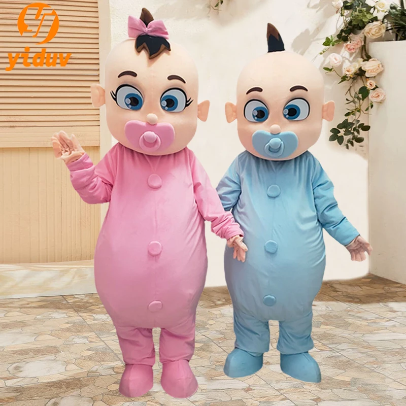 Cute Blue And Pink Pacifier Baby Cartoon Doll Costume Funny Walking Plush Stage Performance Props Role Play Adult Birthday Party