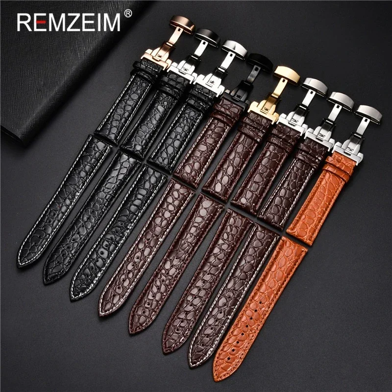 Embossed Leather Watch Strap with Box Watch Band Butterfly Clasp Bracelet 18mm 20mm 22mm 24mm Wrist Band Watch Accessories