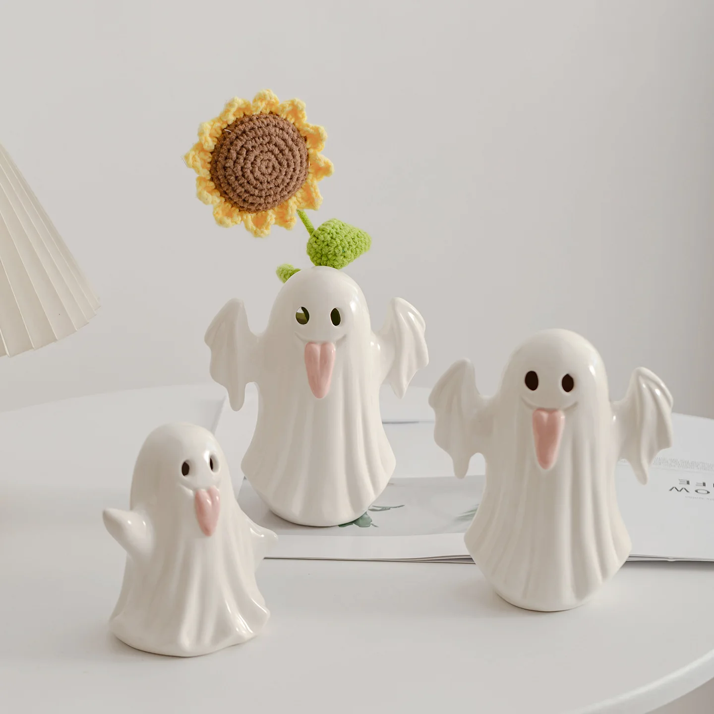 2026 hot LED lights Halloween ghost night lights Ghost festival ornaments home living room flower arrangement ceramic vase decor